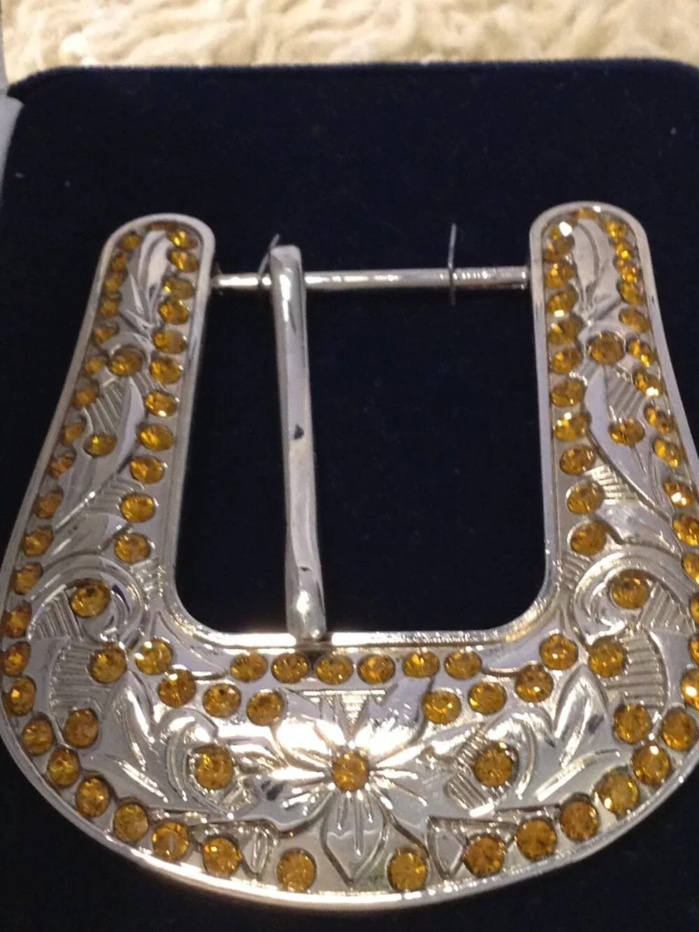 VTG Horseshoe shaped Montana Silversmith Belt Buckle Rhinestones Cowboy Chic - Picture 3 of 5